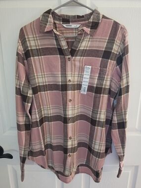 Sonoma Pink and Brown Plaid Flannel Button-Down Shirt